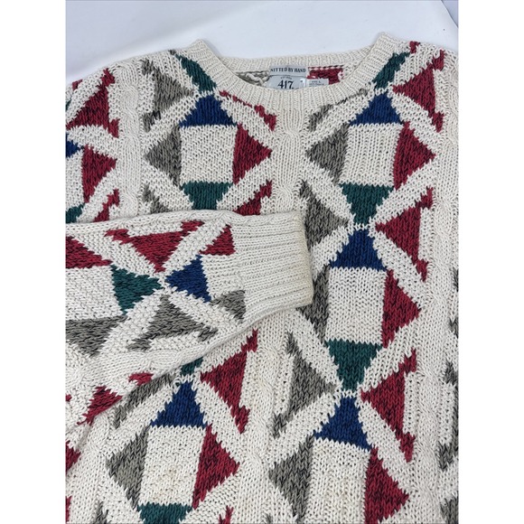 Vintage 417 Van Heusen Knitted by Hand Sweater Mens Large Chunky Grandpa 90s - Picture 1 of 7